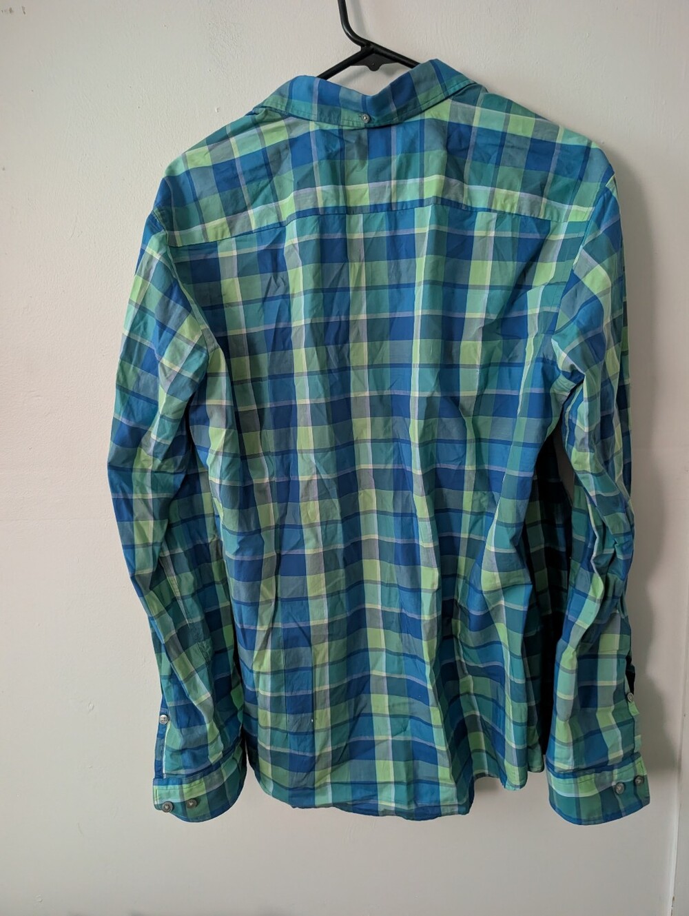 Hugo Boss Slim Fit Blue And Green Plaid Mens Dress Shirt Size Large - Picture 5 of 5